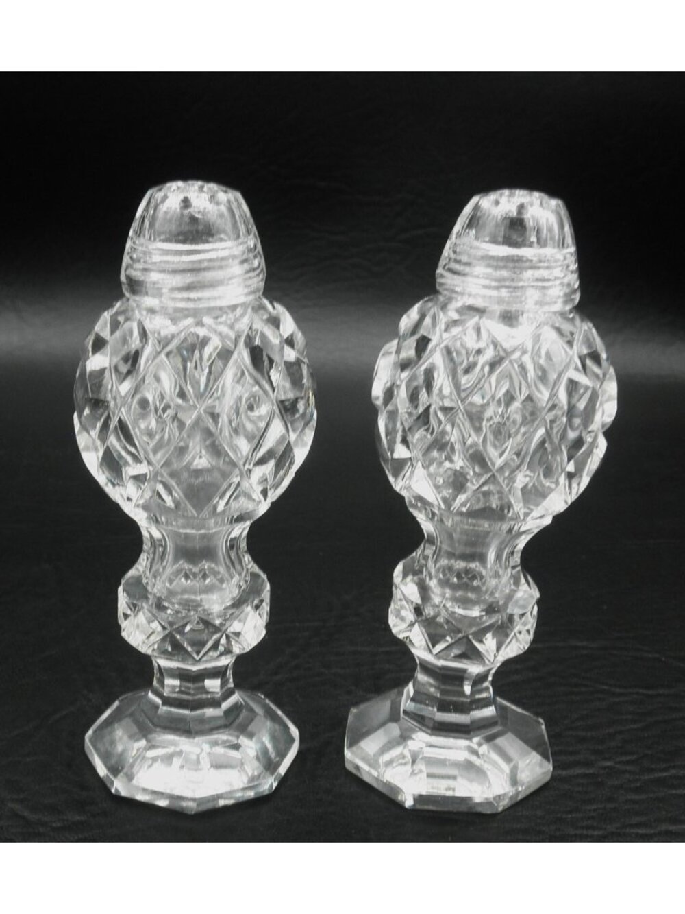 Brilliant Clear Cut Glass Pedestal Salt And Pepper Shakers 4.5 Inches Vintage
